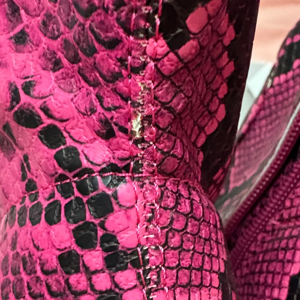 Wild Pair Fuchsia Snake Print Boots with Clear Heels. - Picture 5 of 9